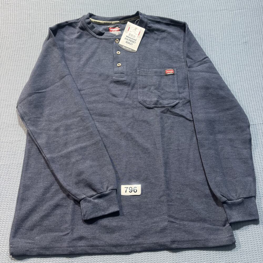 Wrangler‎ WorkWear Pen Pocket Henley Waffle Knit Men's Sz L Gray Brand New